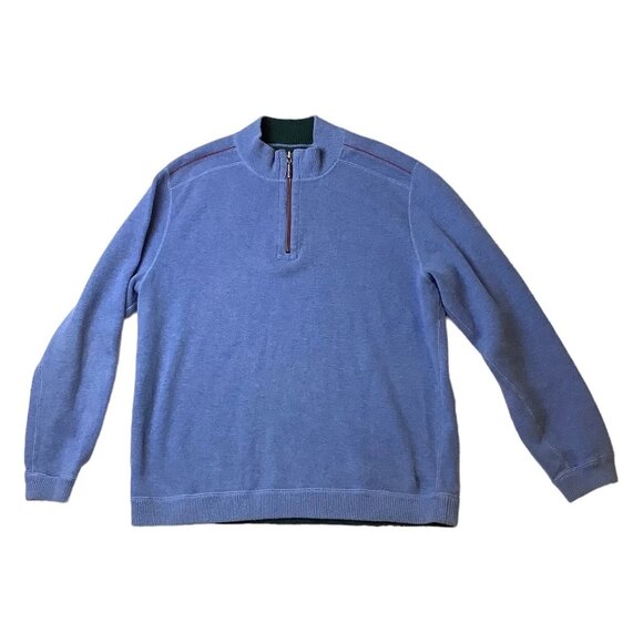 Tommy Bahama 1/4 Zip Blue Pullover Sweater Adult Size L Mock Neck - Picture 1 of 9